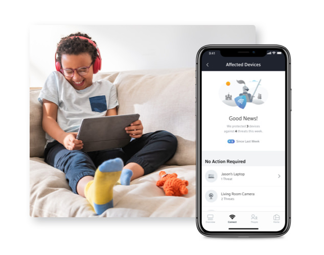Child on couch and iPhone